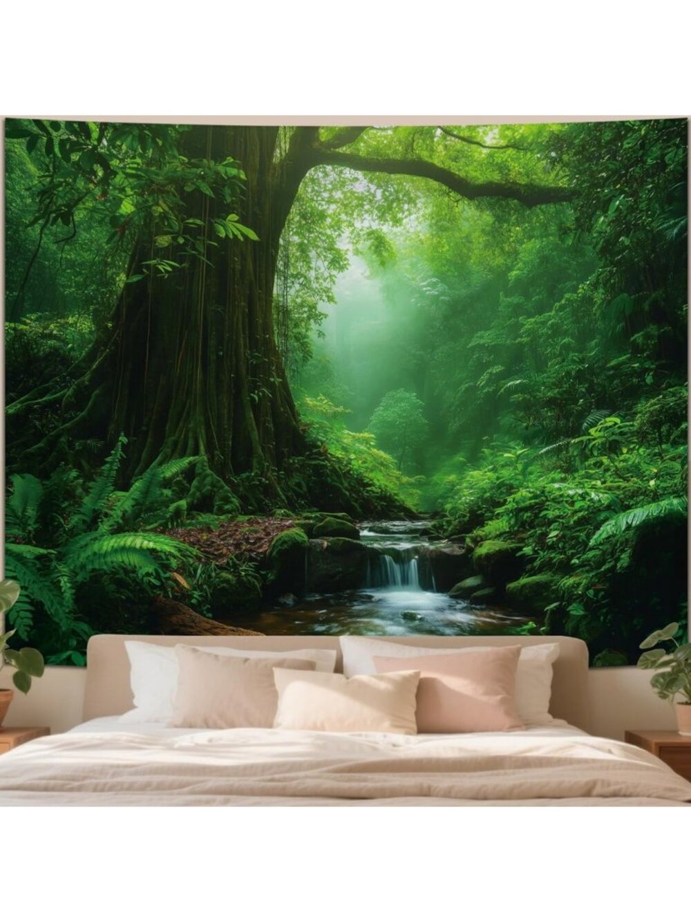 Forest Nature Wall Tapestry - Green Tree Backdrop Mural for Home Decor